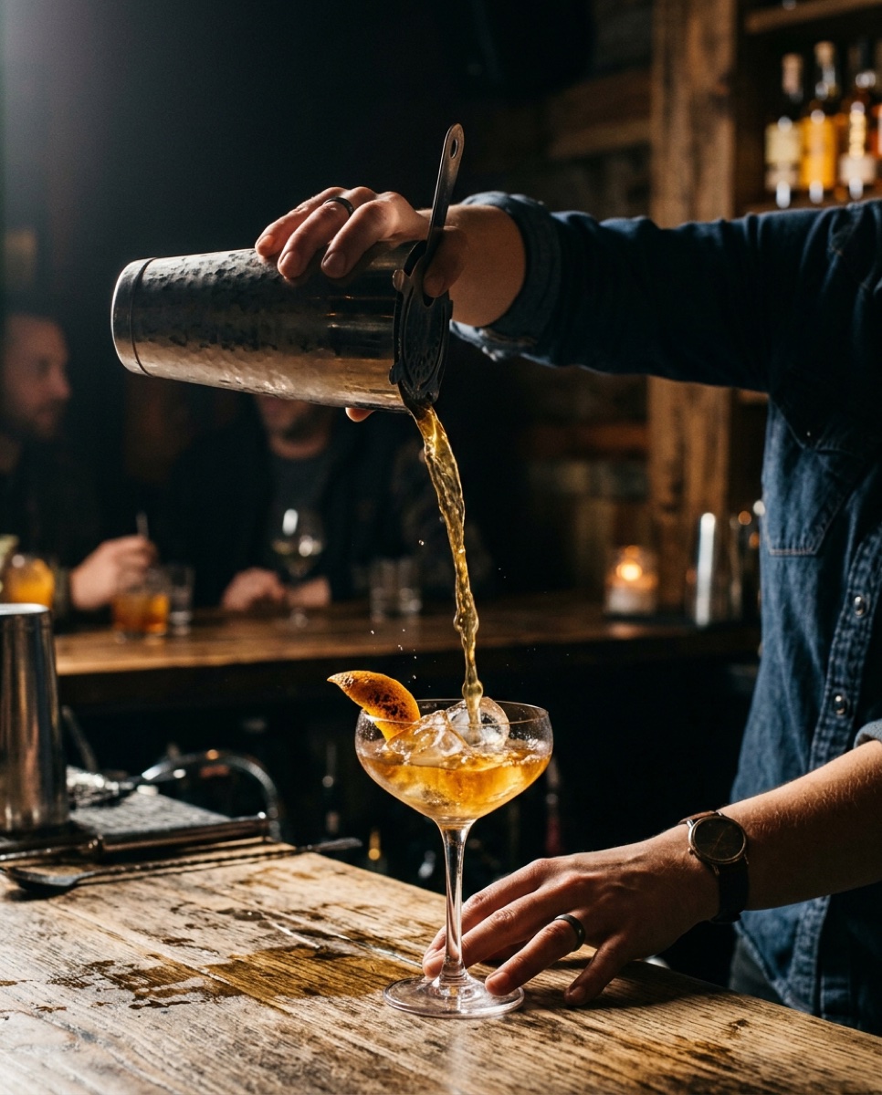 Thomas Beermann beim Cocktail-Pour — Cocktailbar geschüttelt und gerührt, Gießen