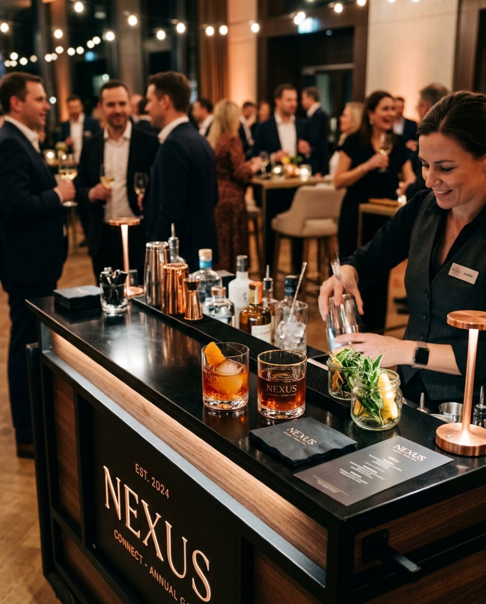 Mobile Cocktailbar bei einem Firmenevent in Gießen mit Premium-Spirituosen