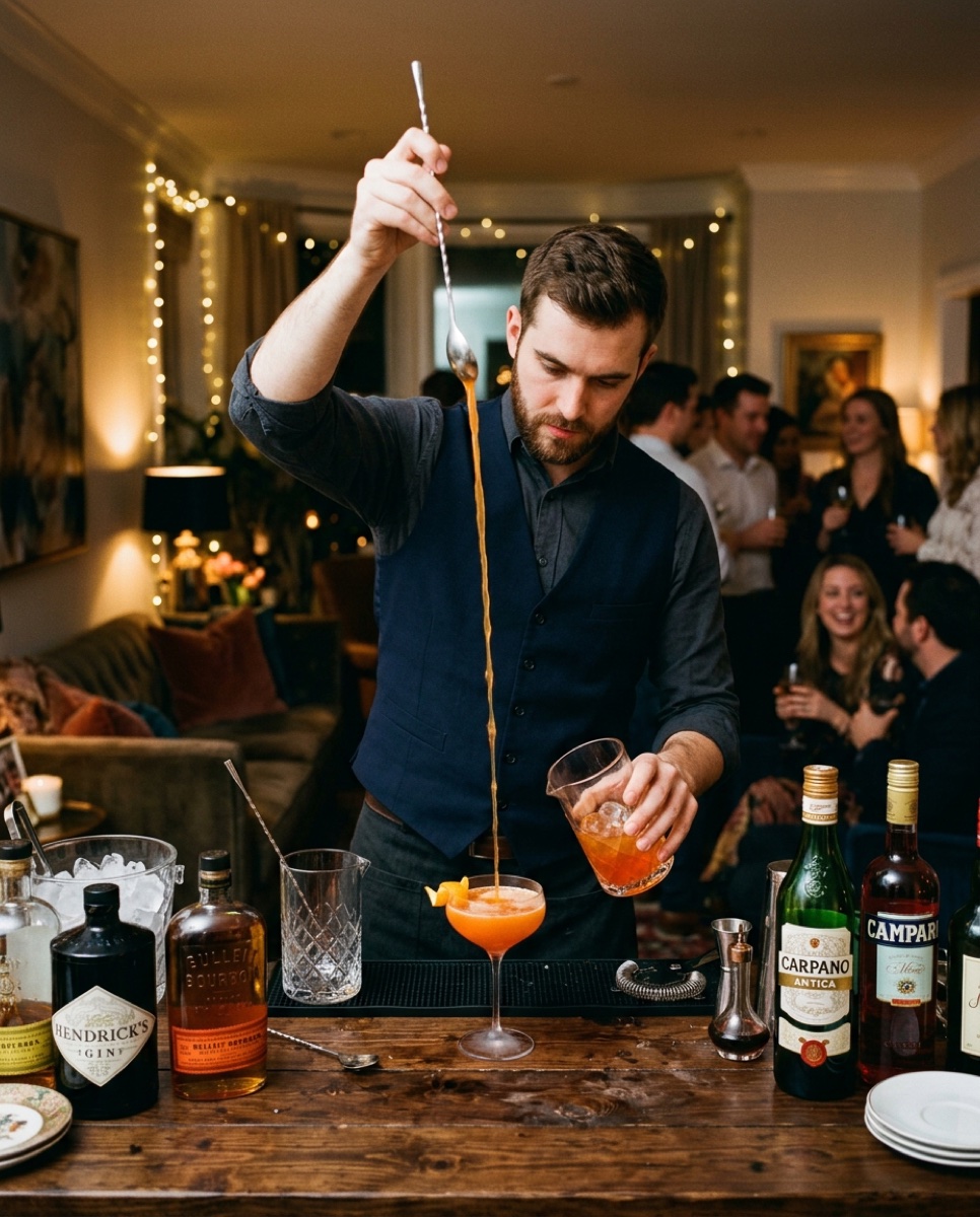 Mobile Cocktailbar bei einer Privatfeier — Barkeeper Thomas Beermann am Shaker